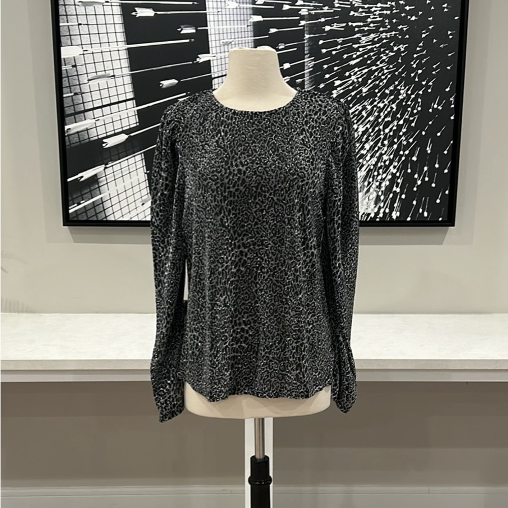 BRAND NEW! Puff-Sleeve, Long-Sleeve, Semi-Sheer, Silver And Black Animal Print